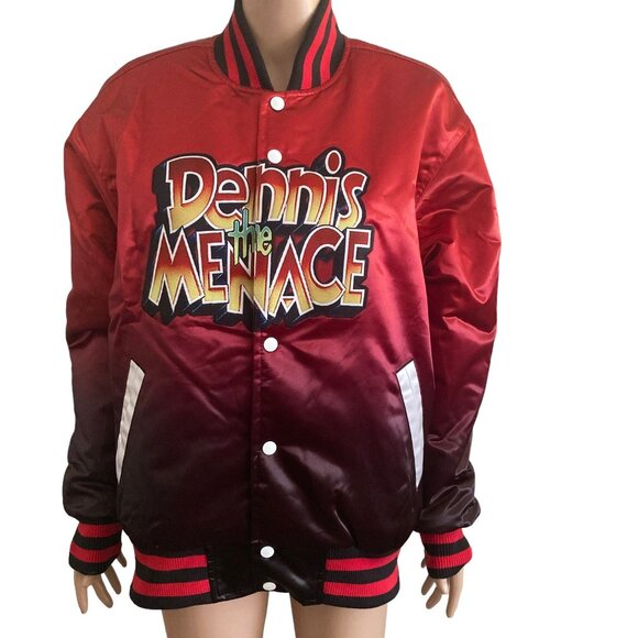 Dennis The Menace Satin Bomber Jacket Mens Med Headgear Classics Satin Retro - Picture 2 of 13